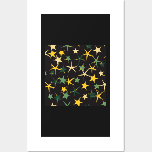 Starfish galaxy in sage green, golden yelllow, forest green and pale cream Posters and Art